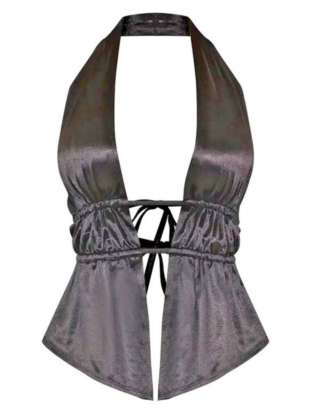 Size: M, UNYX, black satin-effect halter top featuring a plunging split front,